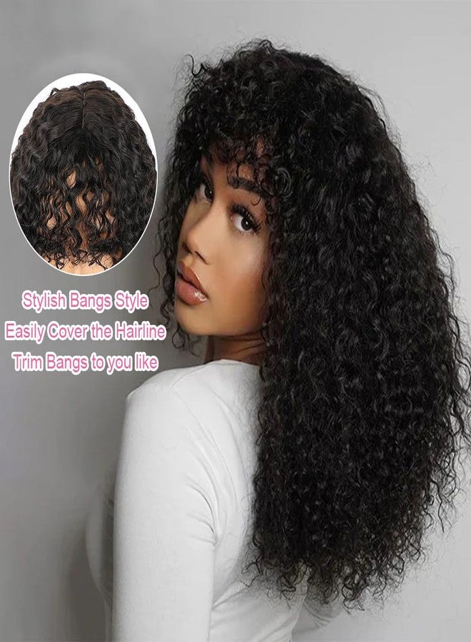 BLY Kinky Curly Half Wig Human Hair with Bangs Glueless Wear and Go 3 In 1 Flip Over Wig for Women Beginner Friendly Natural Look Scalp Top 180 Density Natural Black 20 Inch - Image 4